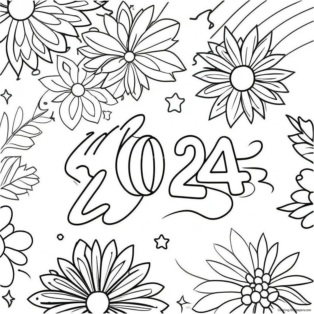 Festive New Year 2024 Fireworks Coloring Page 5900