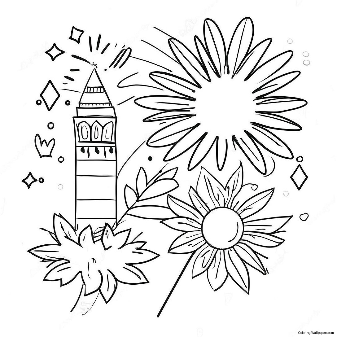 Festive New Year Fireworks Coloring Page 18735