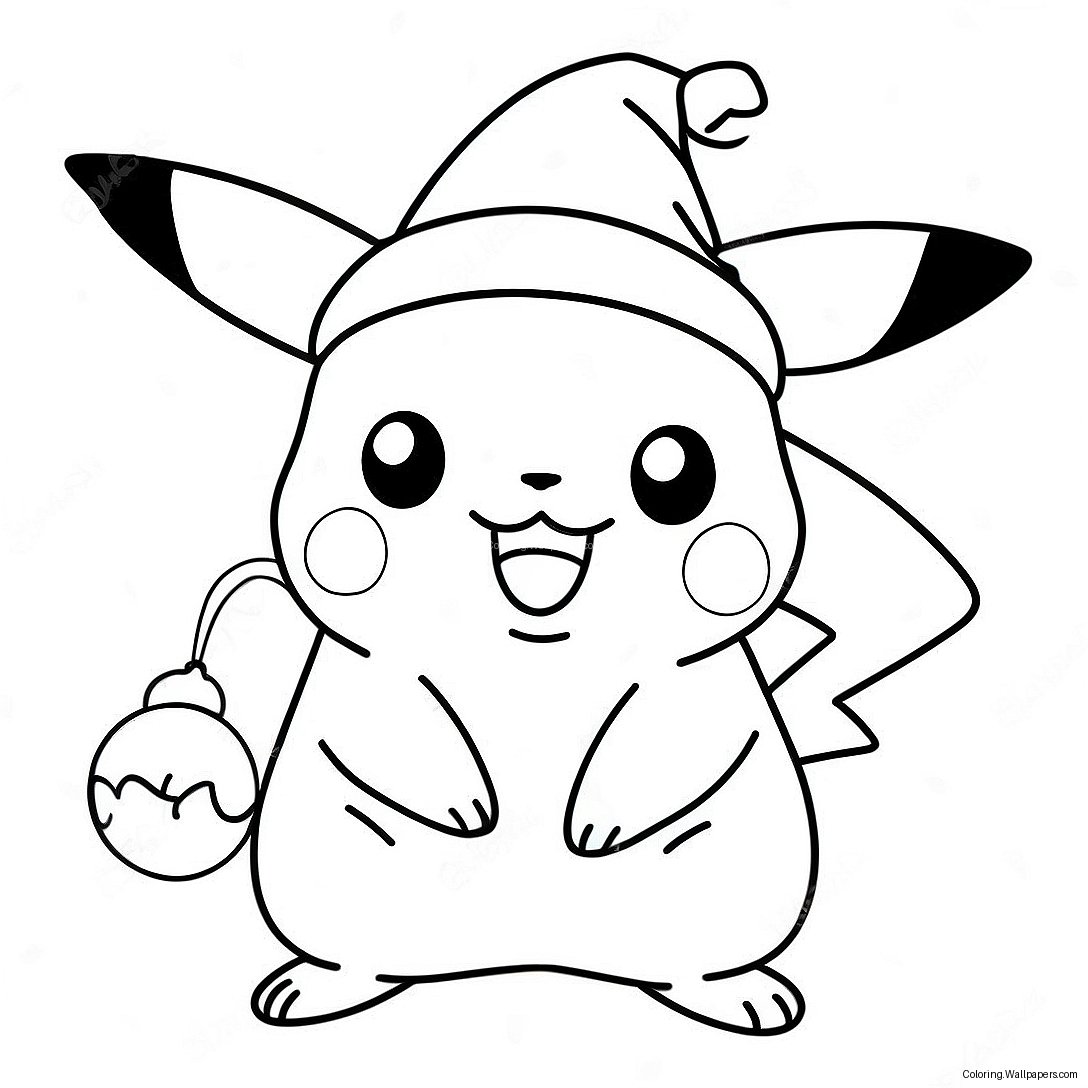 Festive Pikachu With Santa Hat Coloring Page 11085