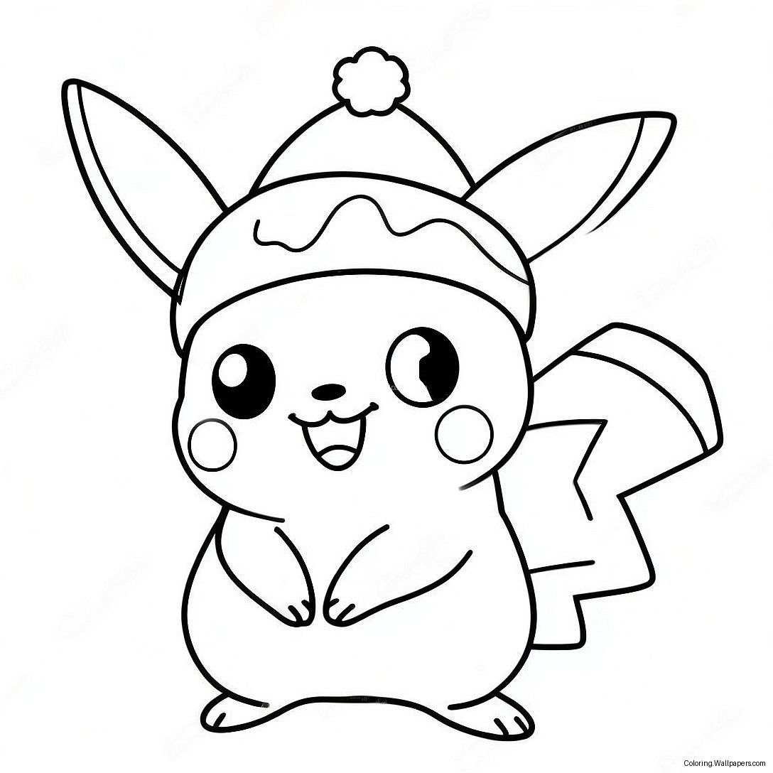 Pikachu Festif Avec Un Chapeau De Noël À Colorier 11087