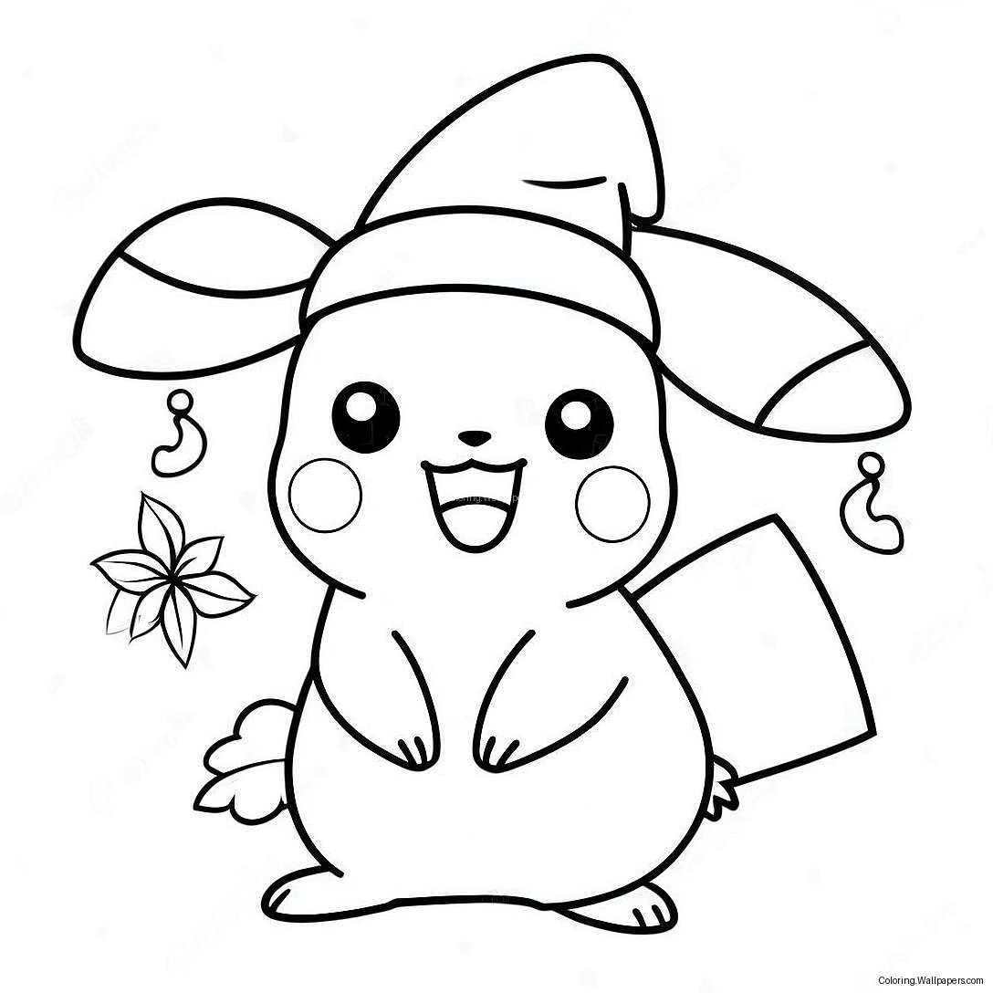 Festive Pikachu With Santa Hat Coloring Page 11088