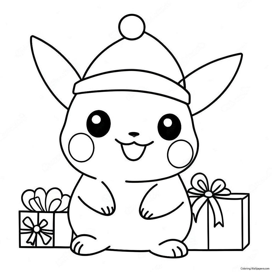 Feestelijke Pikachu Met Kerstmuts Kleurplaat 1505