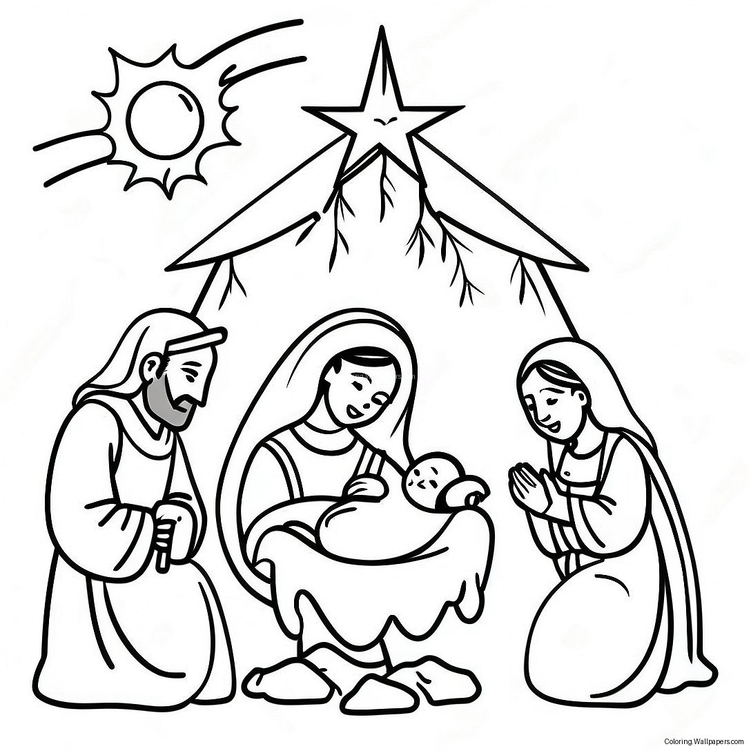 Festive Spanish Nativity Scene Coloring Page 36169