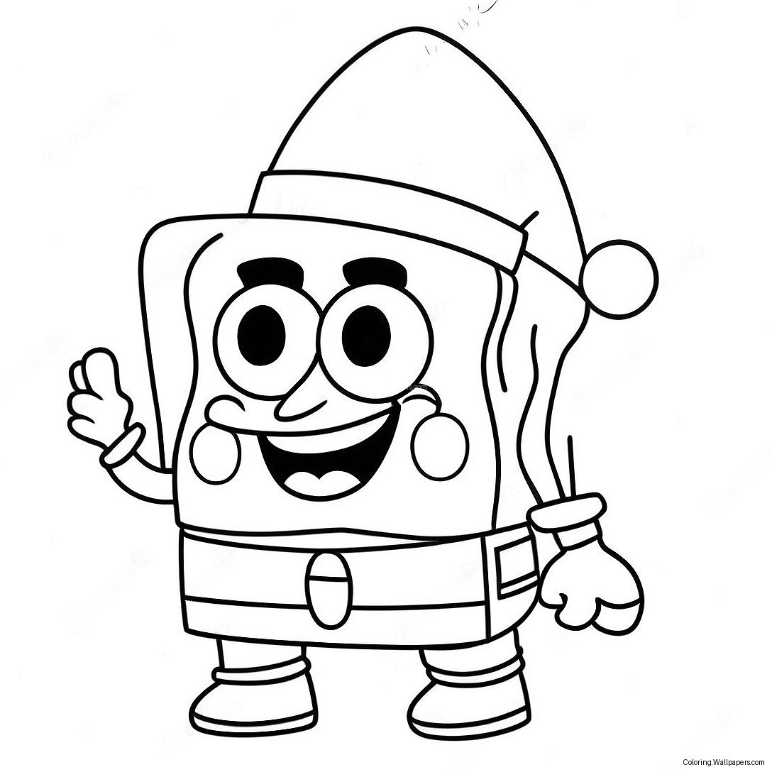 Şenlikli Spongebob Ile Noel Baba Şapkası Boyama Sayfası 35416