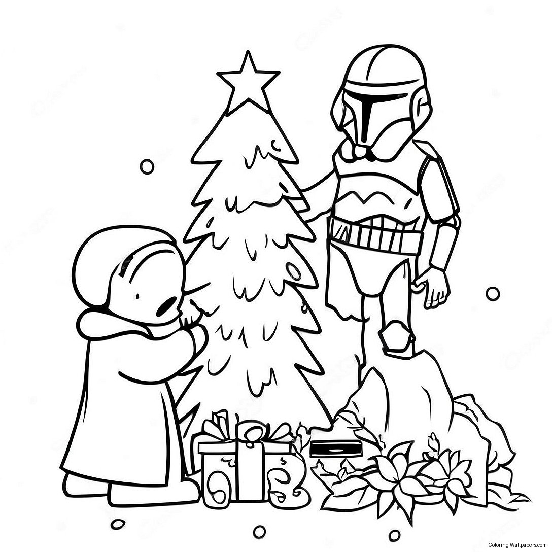 Personaggi Festivi Di Star Wars Che Decorano Un Albero Pagine Da Colorare 16508