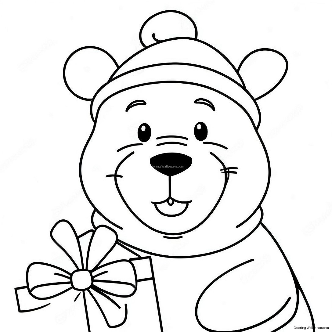 Festive Winnie The Pooh With Santa Hat Coloring Page 39763