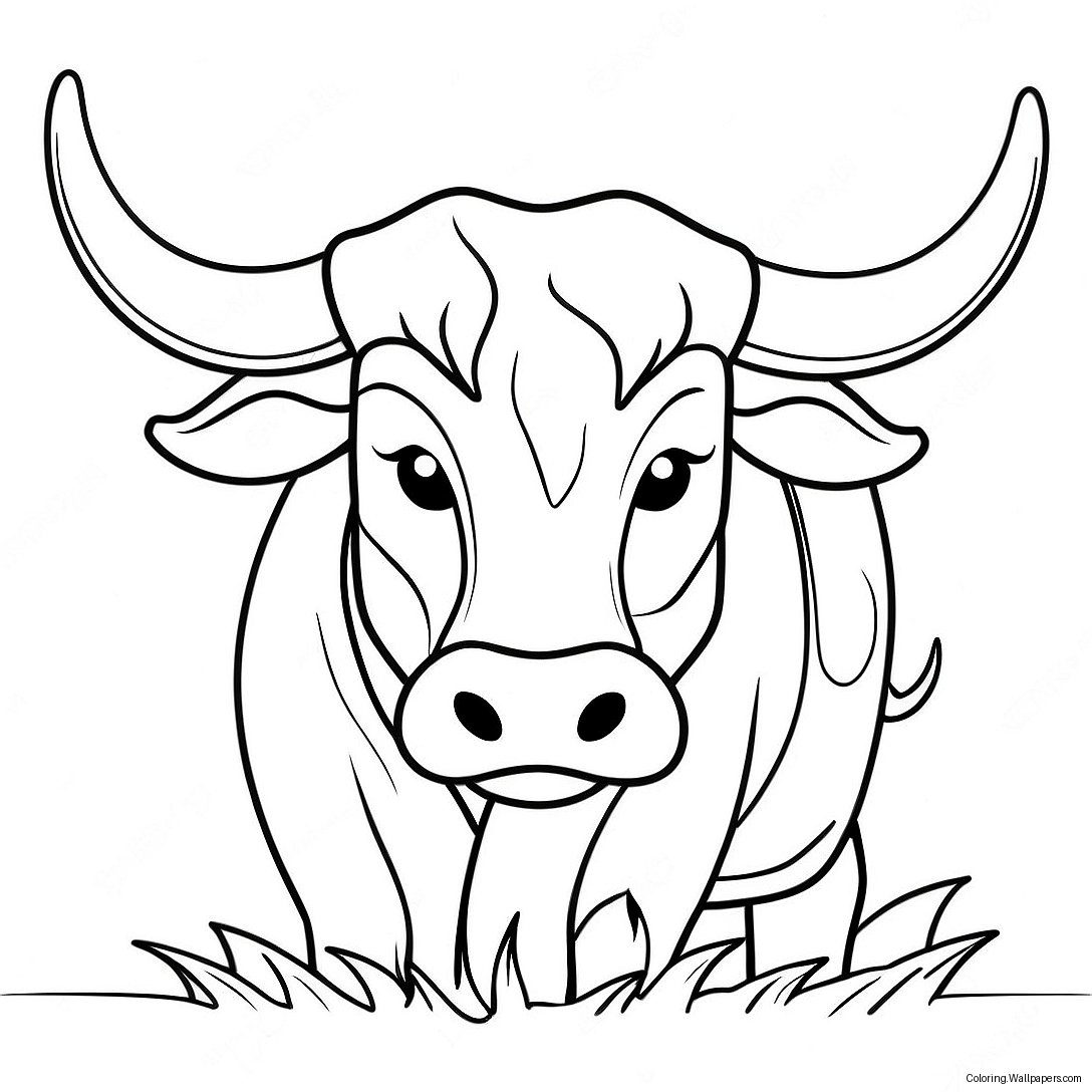 Página Para Colorear De Un Feroz Toro Longhorn De Texas 33969