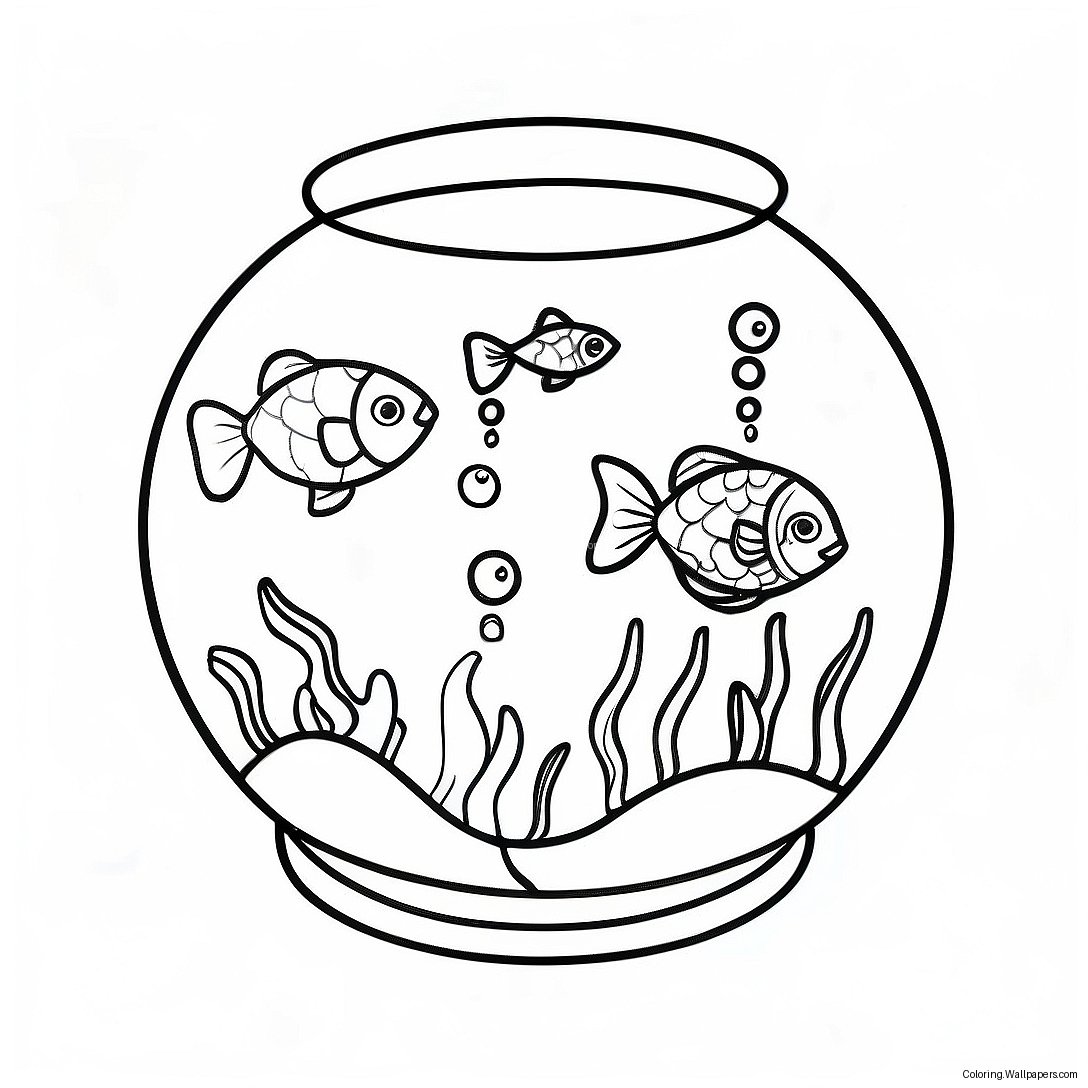 Fish Bowl With Colorful Fish Coloring Page 34310