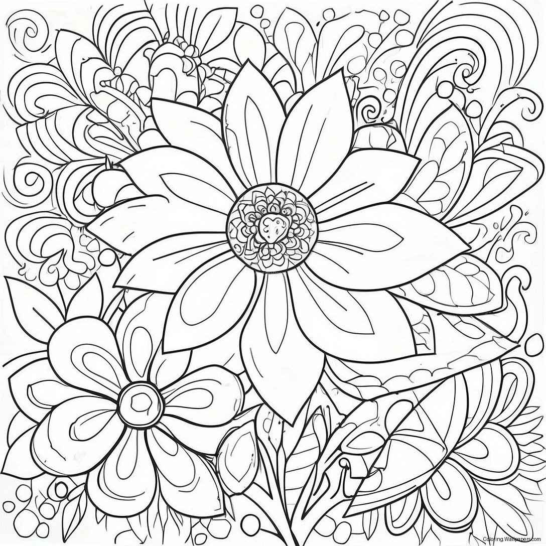 Page À Colorier De Fleurs Pour Adultes 44390