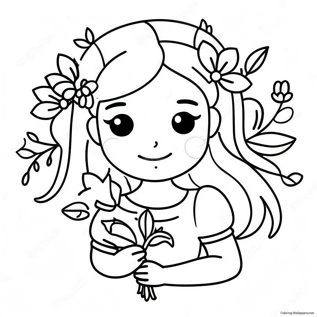 Página Para Colorir Da Menina Das Flores Com Um Belo Buquê 12629