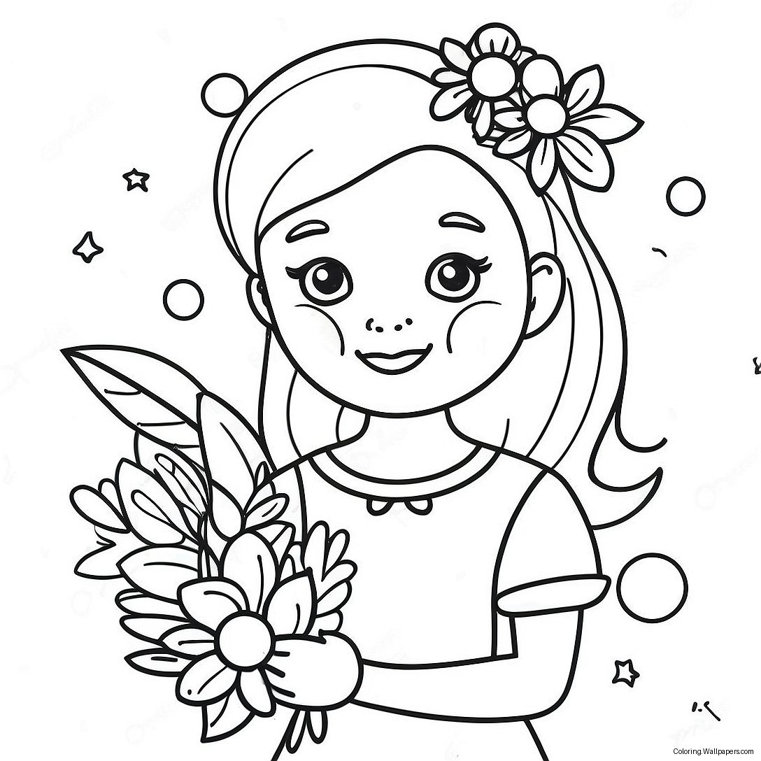 Página Para Colorir Da Menina Das Flores Com Um Belo Buquê 12630