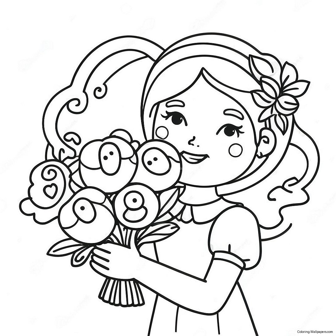 Página Para Colorir Da Menina Das Flores Com Um Belo Buquê 12631