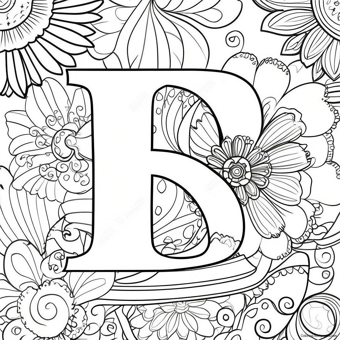 Flower Letter Adult Coloring Page 49929