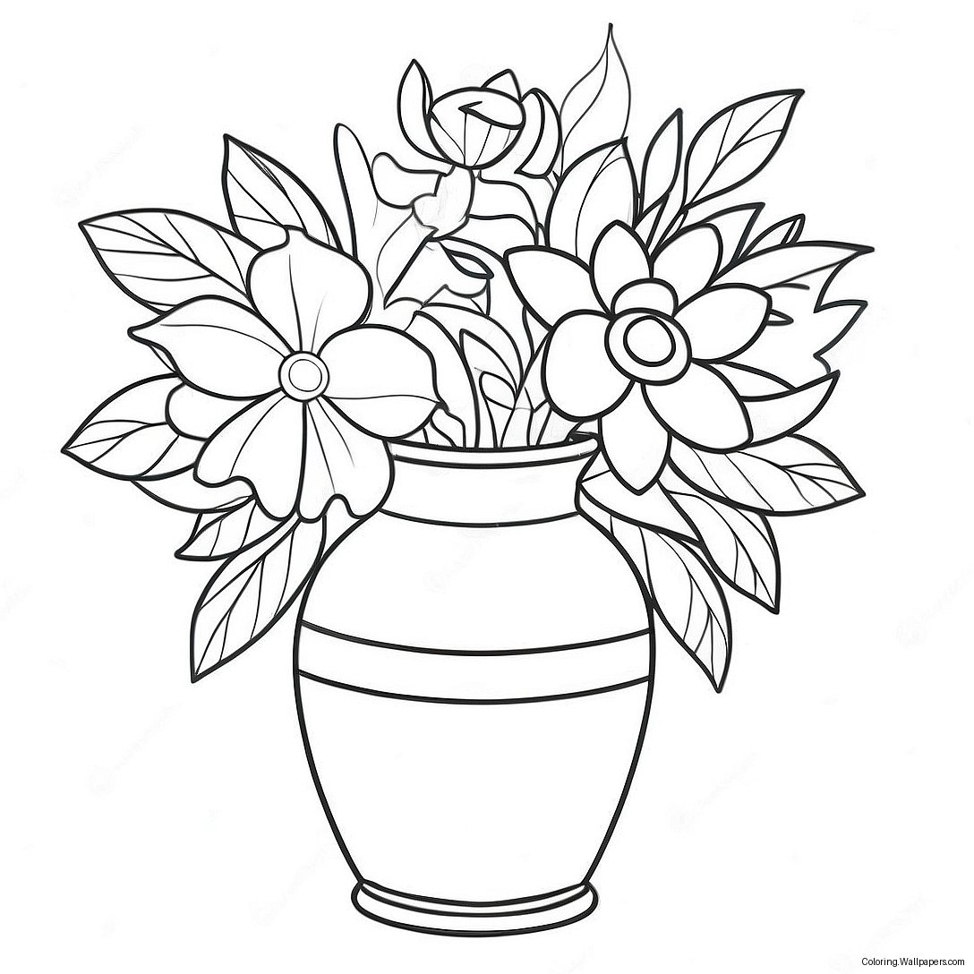 Página Para Colorir De Vaso De Flores Com Flores Coloridas 36327