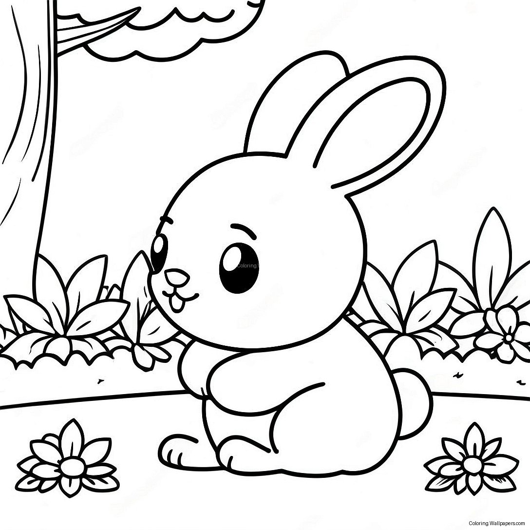 Fluffy Baby Bunny In Garden Coloring Page 30483