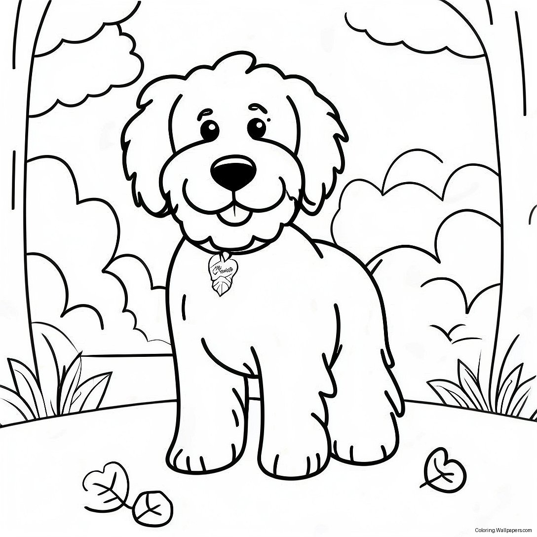 Pagina De Colorat Goldendoodle Pufoasă Jucându-Se În Parc 6273