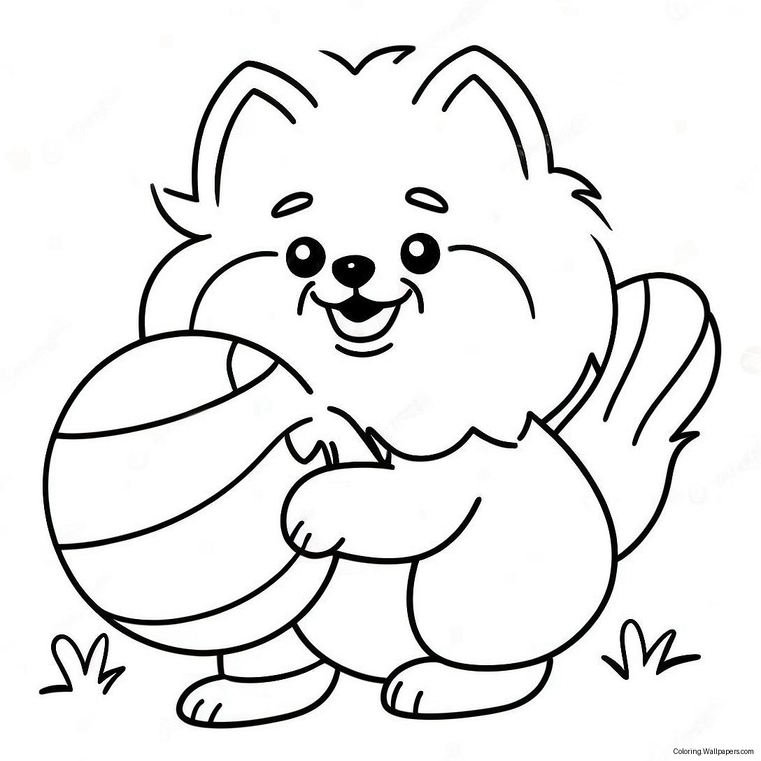 Flauschiger Pomeranian Spielt Mit Ball Ausmalbild 17027