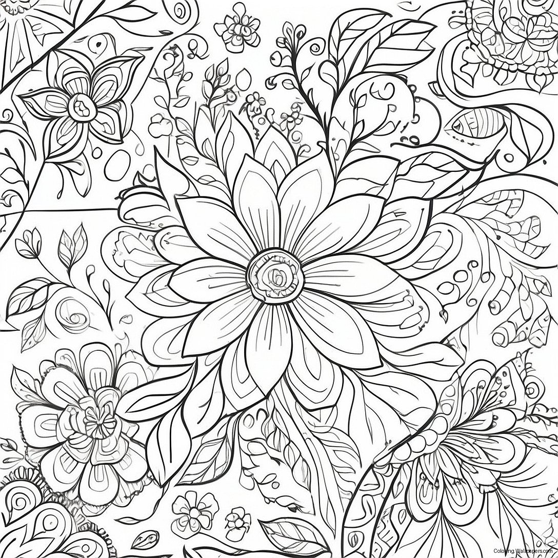 Folk Art Floral Patterns Coloring Page 15022