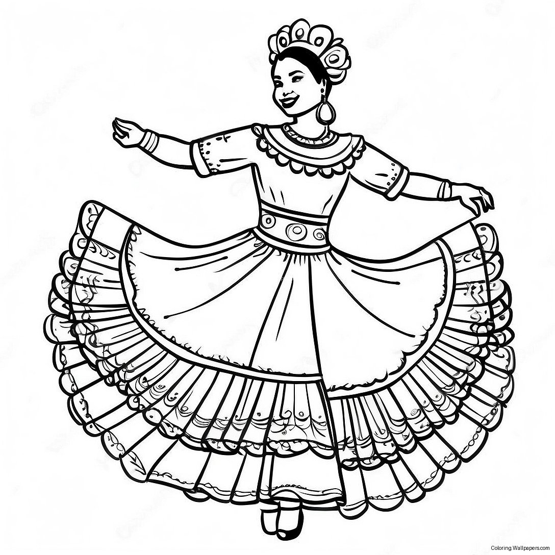 Folklorico Dancer In Colorful Dress Coloring Page 40148