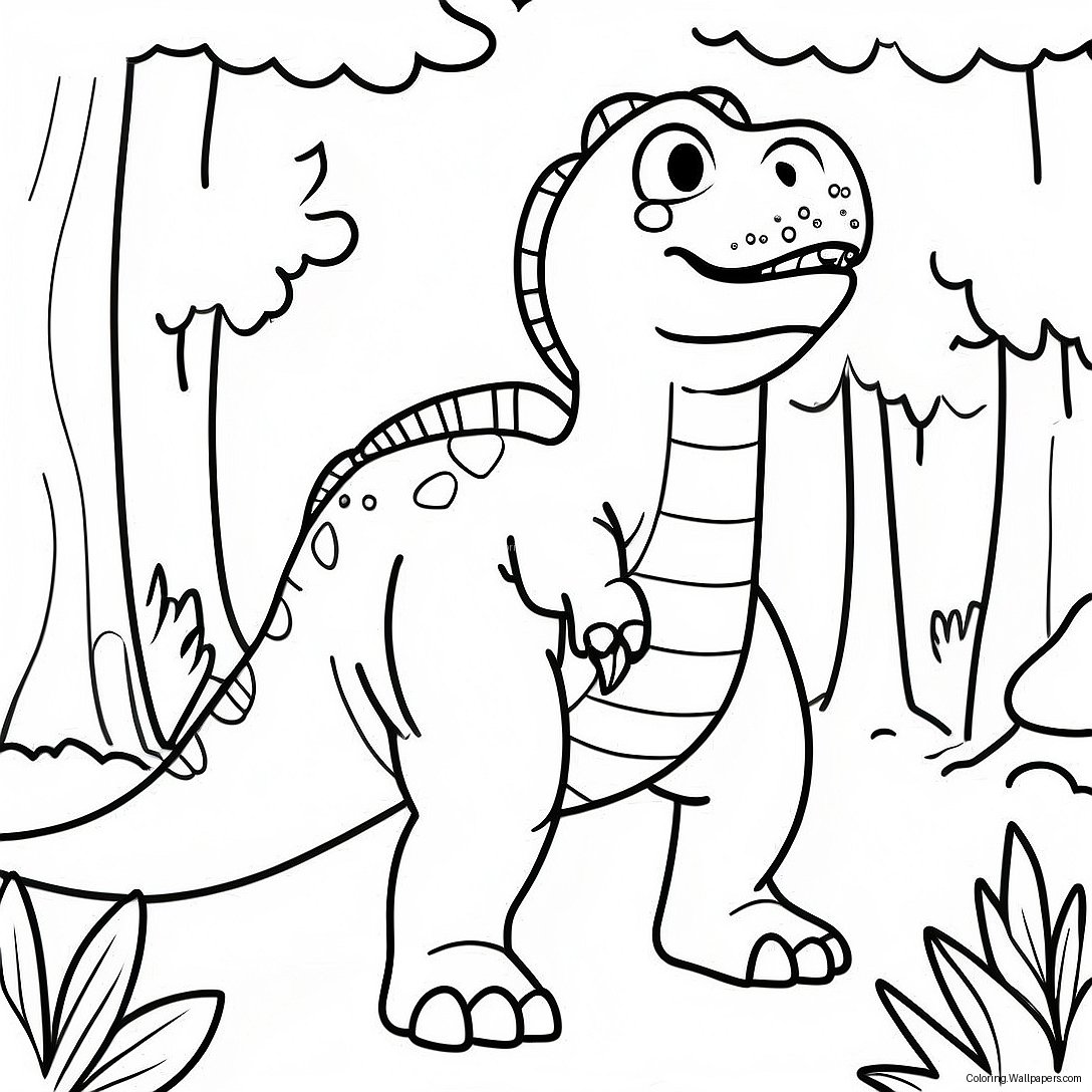 Friendly Allosaurus In A Forest Coloring Page 43130