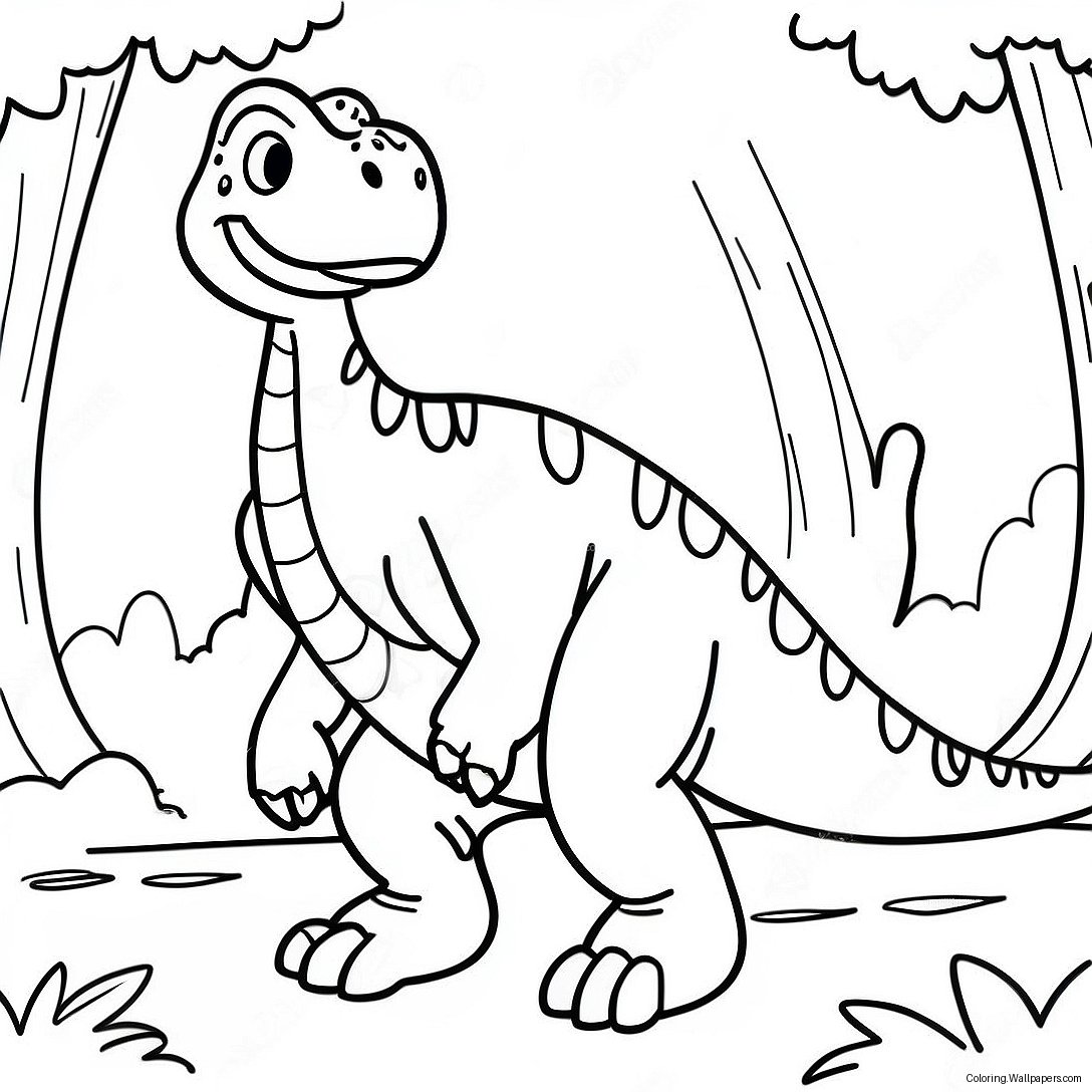 Friendly Allosaurus In A Forest Coloring Page 43131