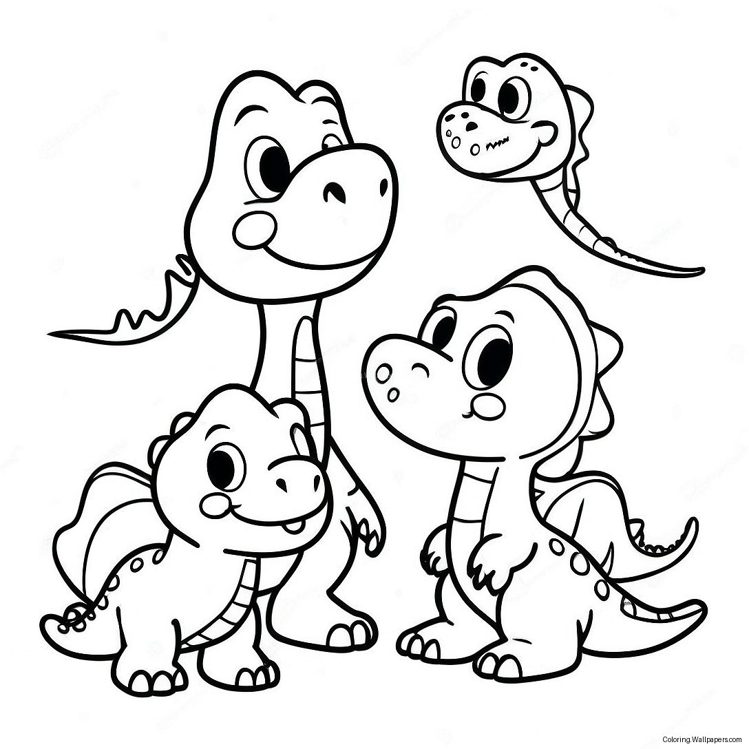 Friendly Dinosaur Family Coloring Page 21307