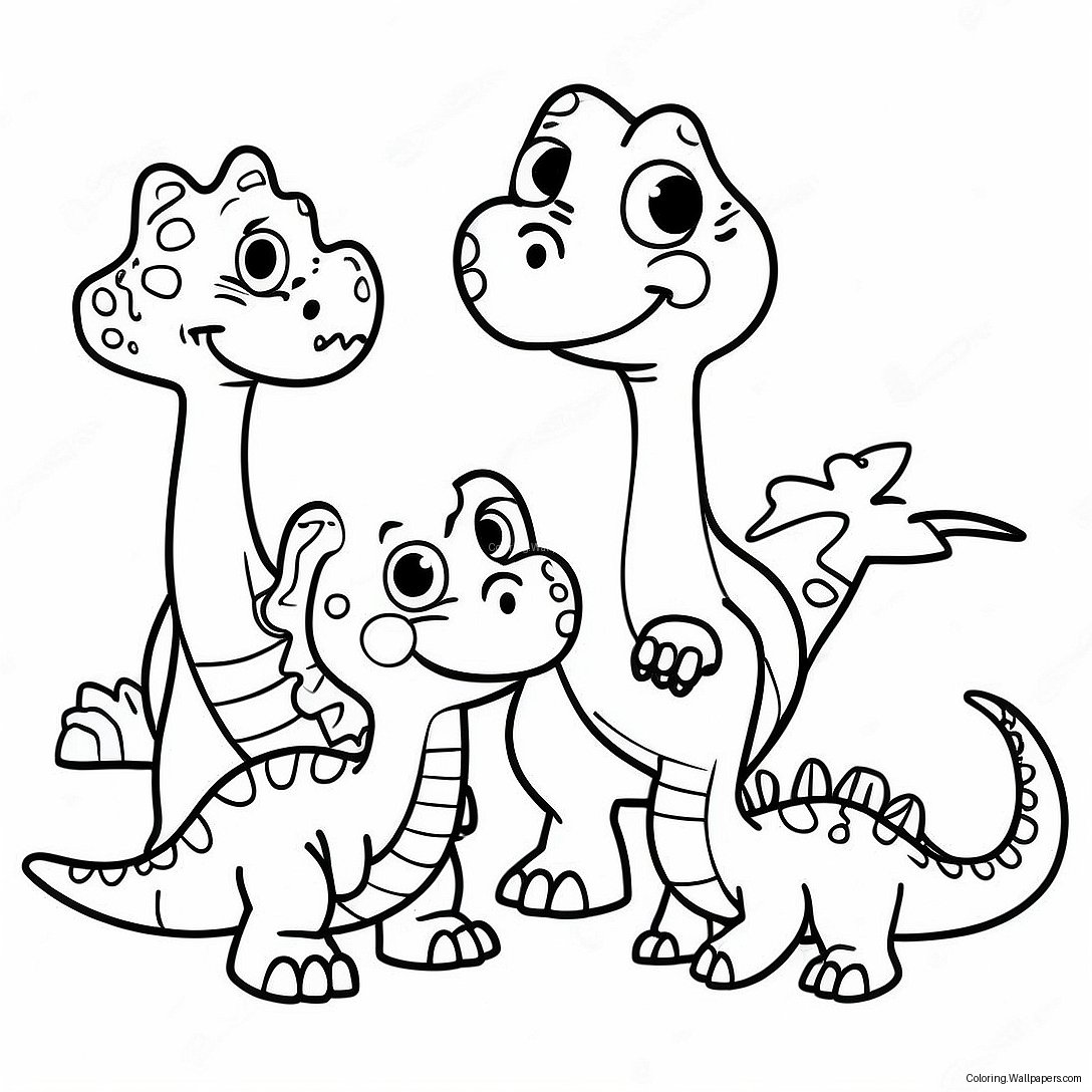 Página Para Colorir Da Família De Dinossauros Amigáveis 21308