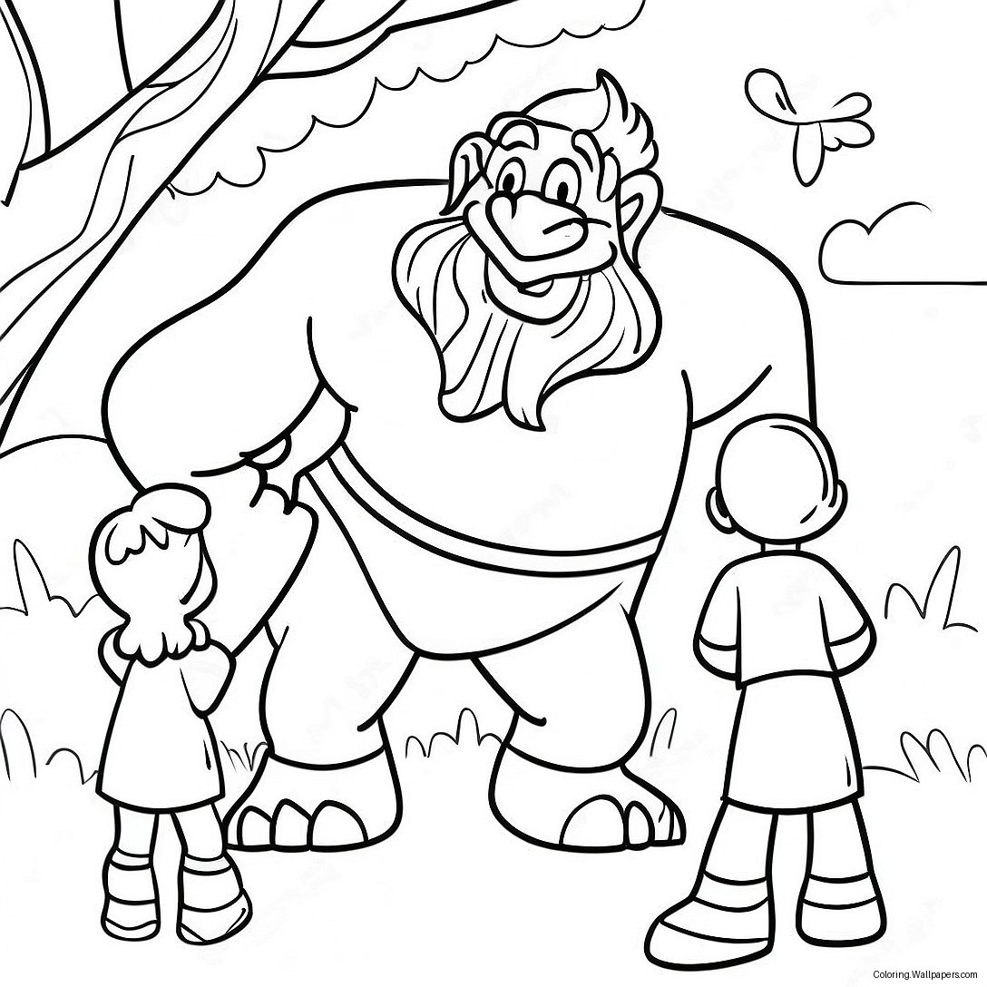 Friendly Giant Playing With Kids Coloring Page 44358