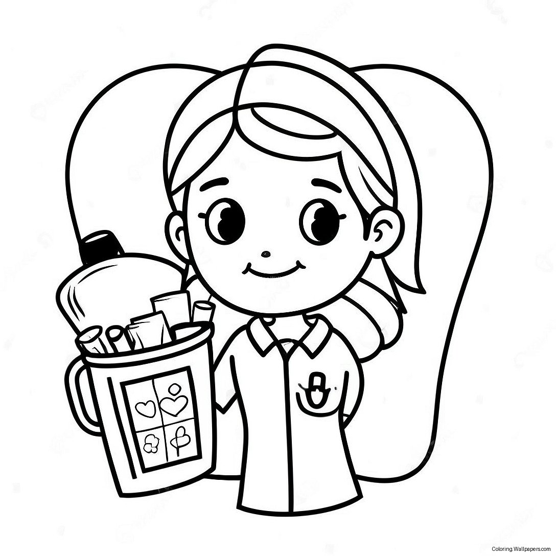 Friendly Nurse With First Aid Supplies Coloring Page 24066