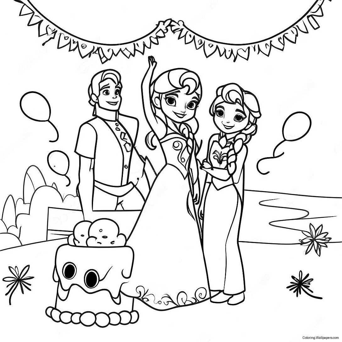 Page À Colorier De La Fête D'anniversaire Frozen 43033