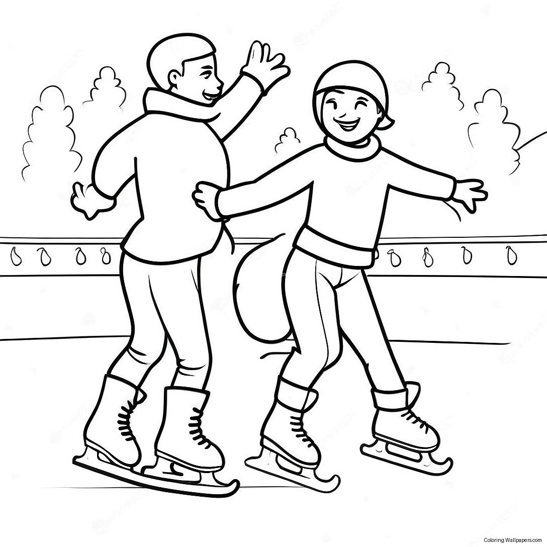 Page À Colorier Scène Amusante De Patinage Sur Glace 5224