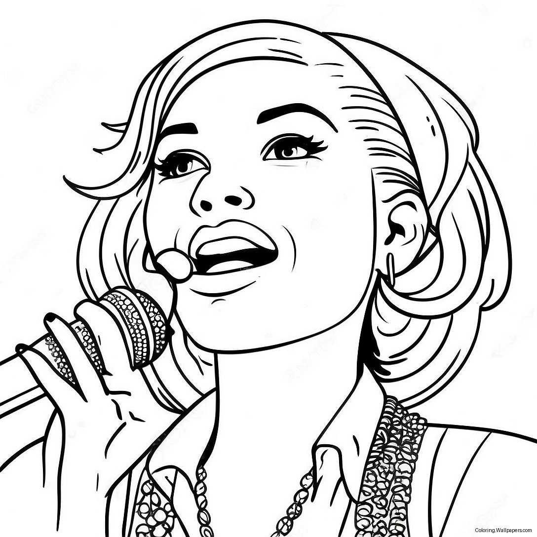 Funky Pop Star With Microphone Coloring Page 27718