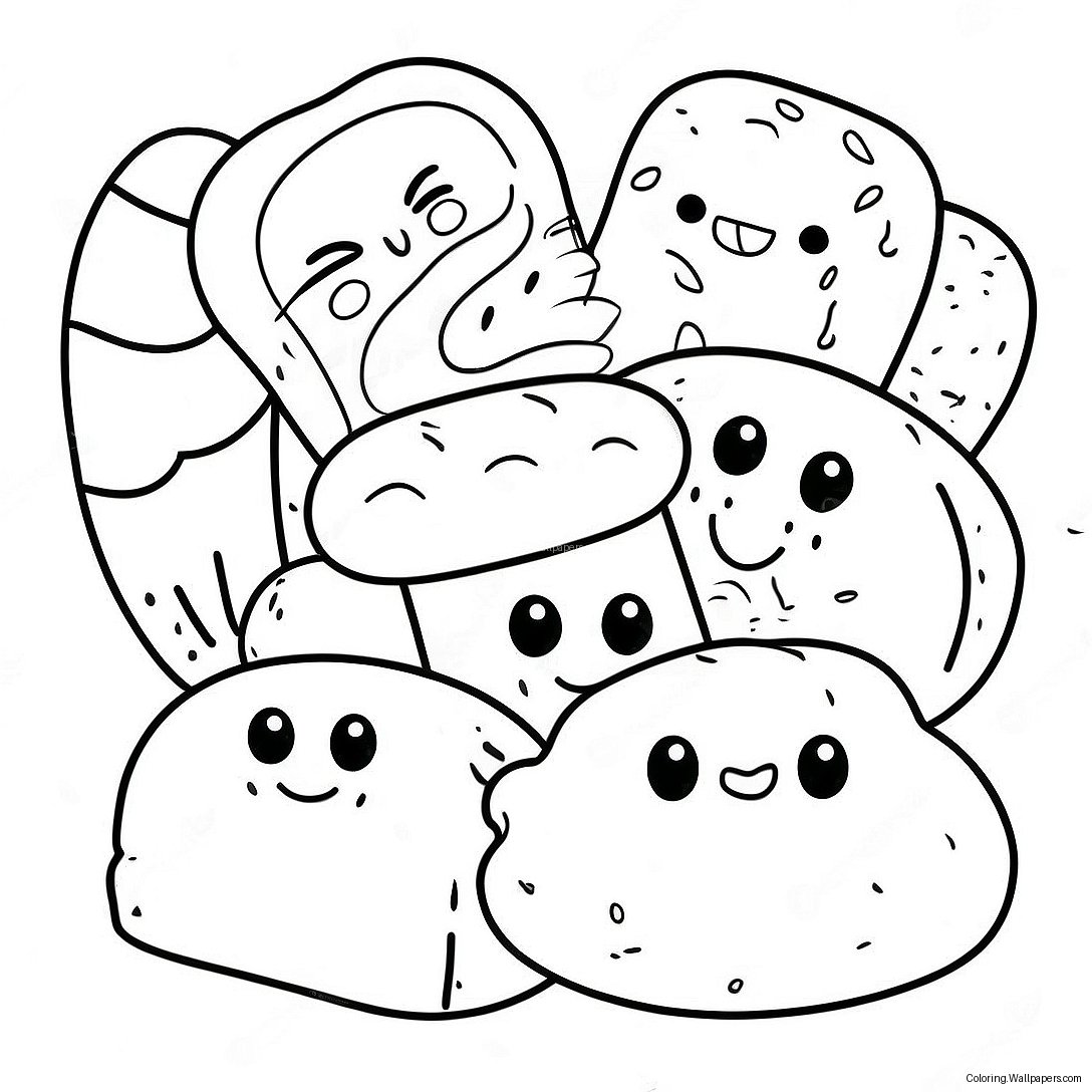 Funny Bread Characters Coloring Page 30791