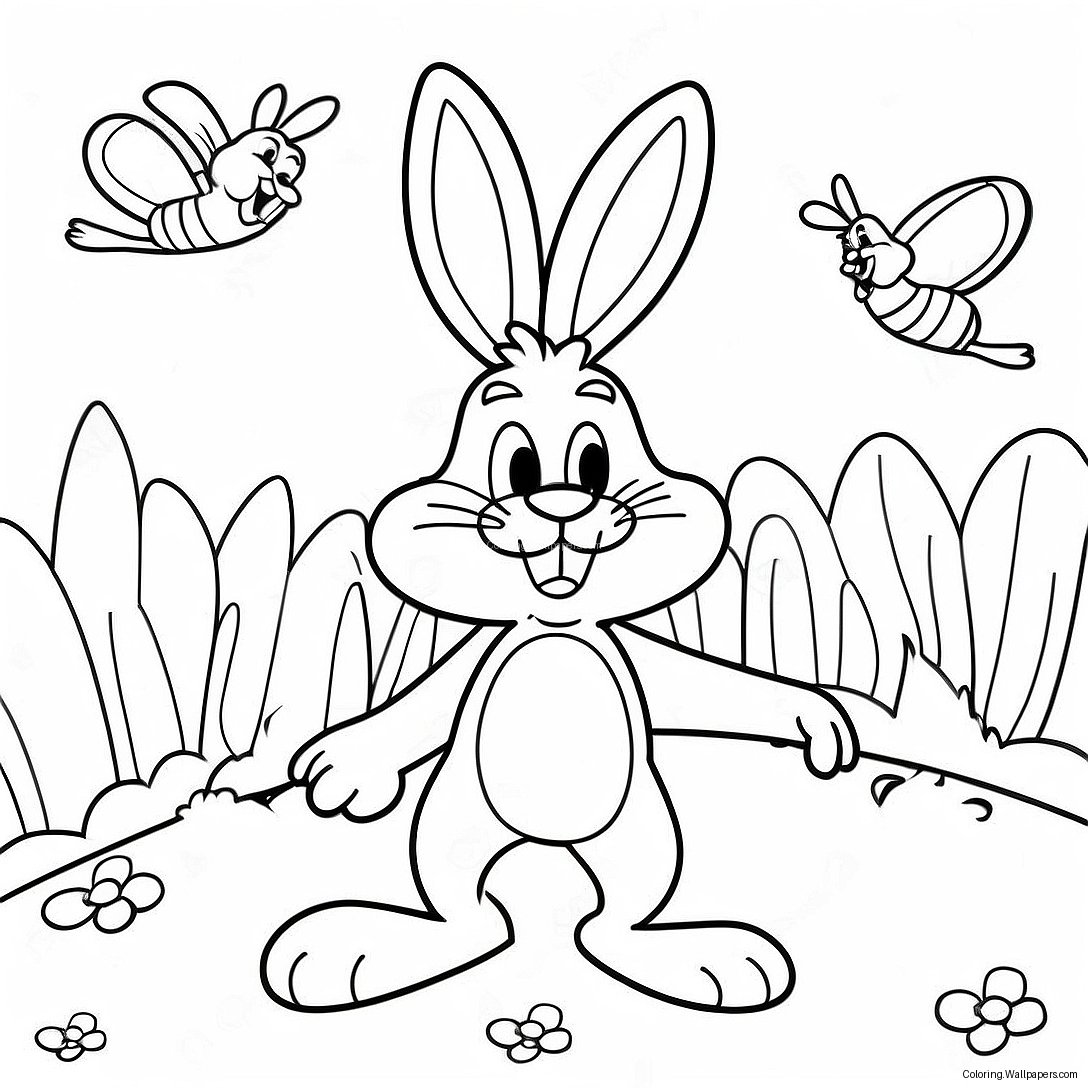 Página Para Colorear De Bugs Bunny Divertido En Un Huerto De Zanahorias 21996