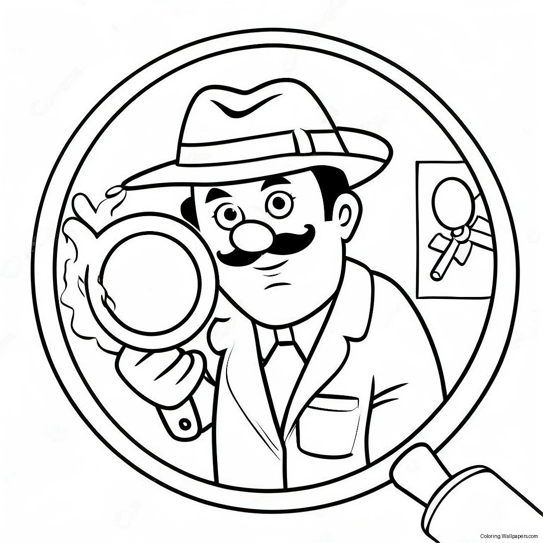 Funny Detective With Magnifying Glass Coloring Page 37037