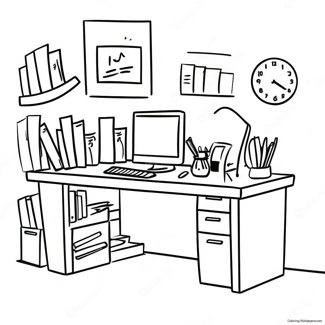 Funny Office Desk Coloring Page 6681