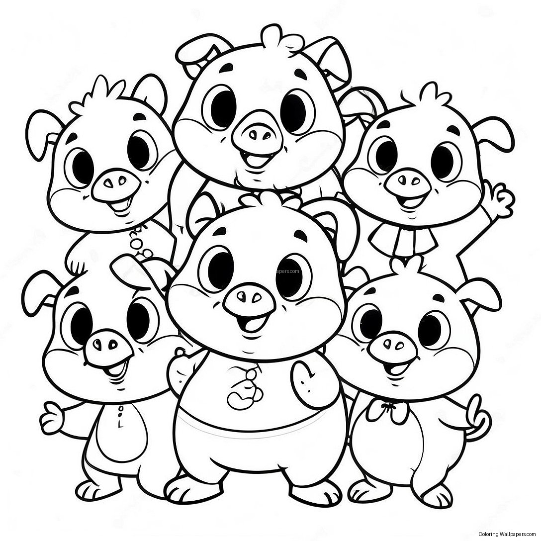 Funny Porky Pig With Friends Coloring Page 32147