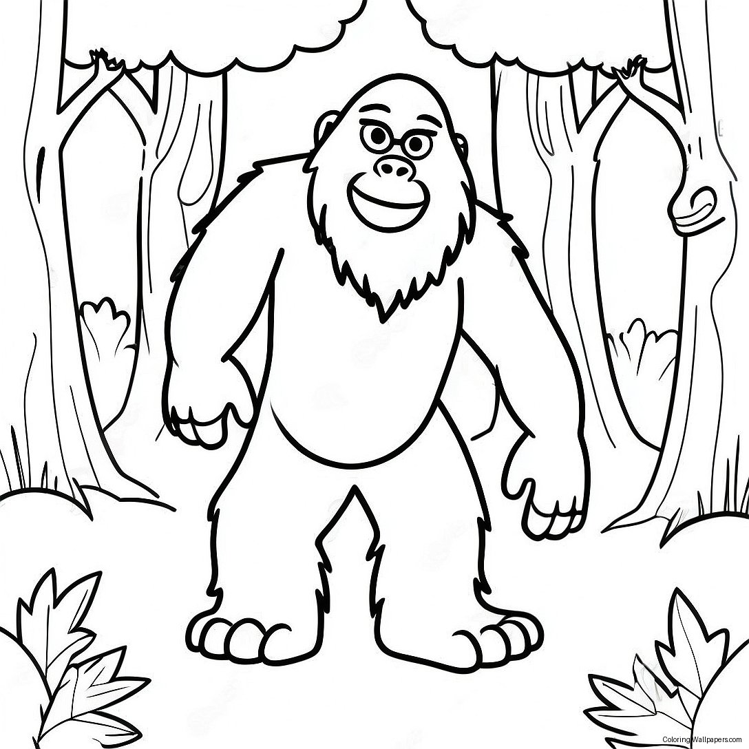 Funny Sneaky Sasquatch In The Forest Coloring Page 57517