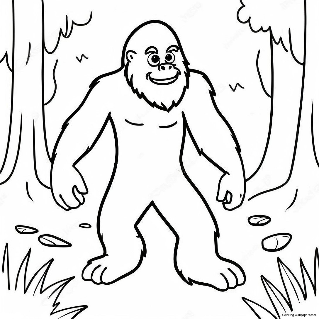 Page À Colorier Le Drôle De Sasquatch Sournois Dans La Forêt 57520