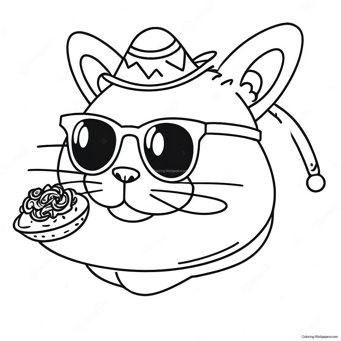 Funny Taco Cat With Sunglasses Coloring Page 33653