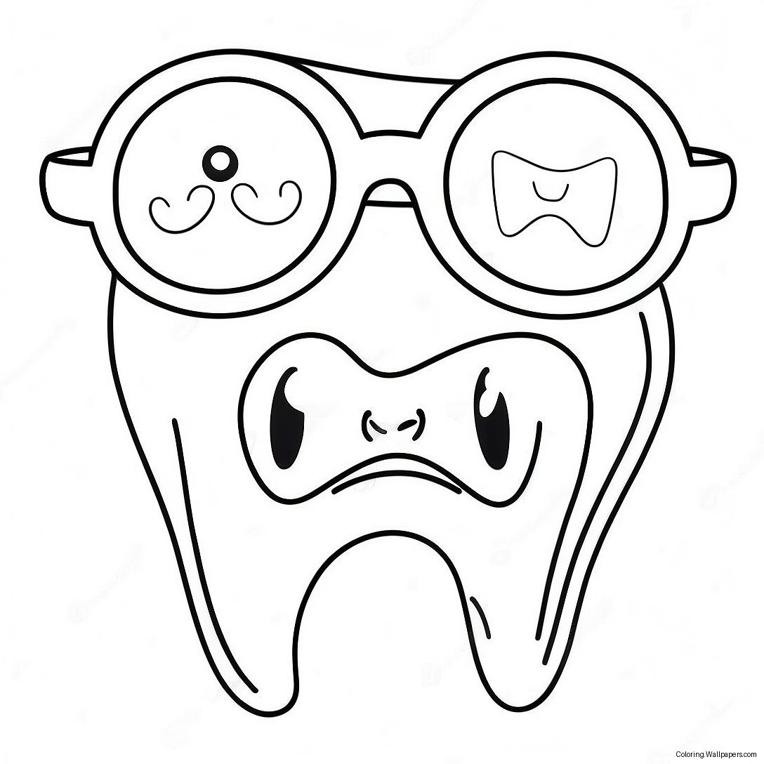 Funny Tooth With Sunglasses Coloring Page 3250