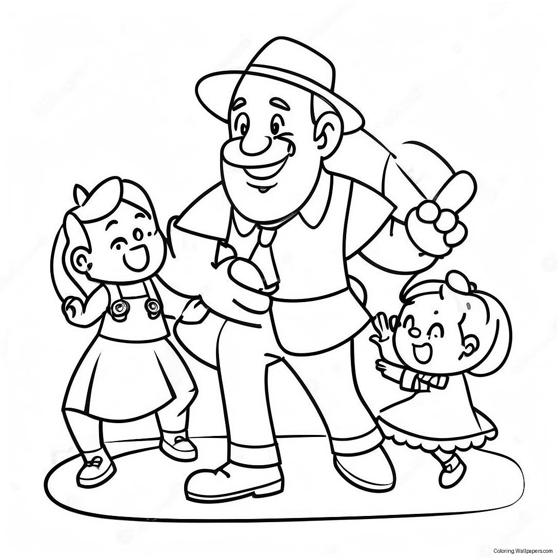 Funny Uncle Playing With Kids Coloring Page 26077