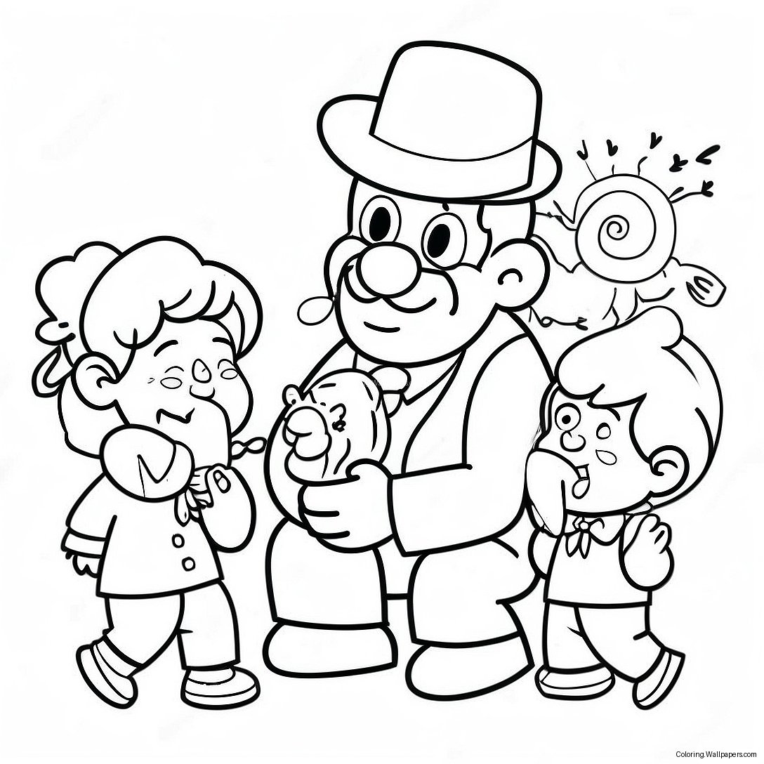 Funny Uncle Playing With Kids Coloring Page 26080