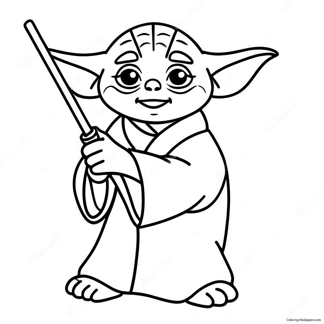 Página Para Colorear De Yoda Divertido Con Sable De Luz 44072