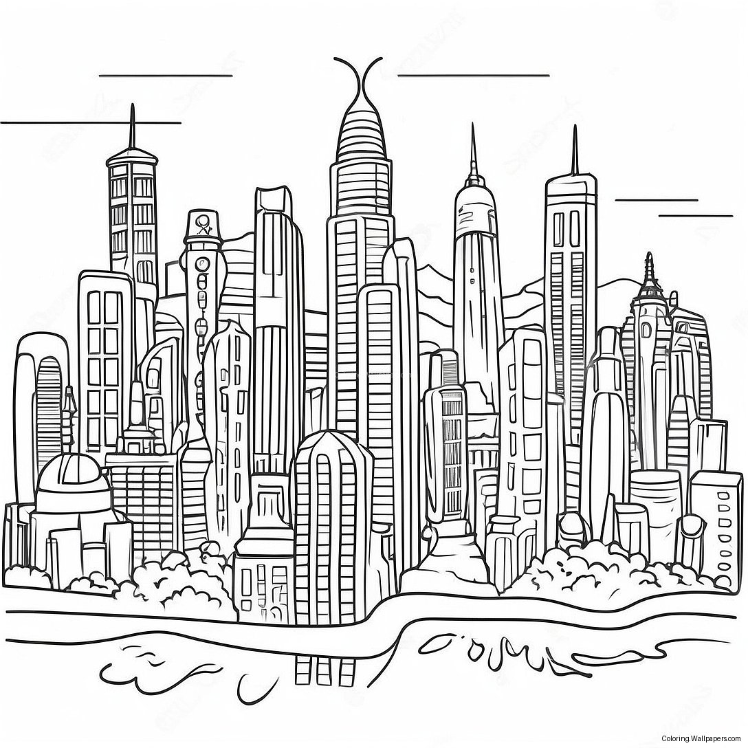 Futuristic Cityscape Coloring Page 42141