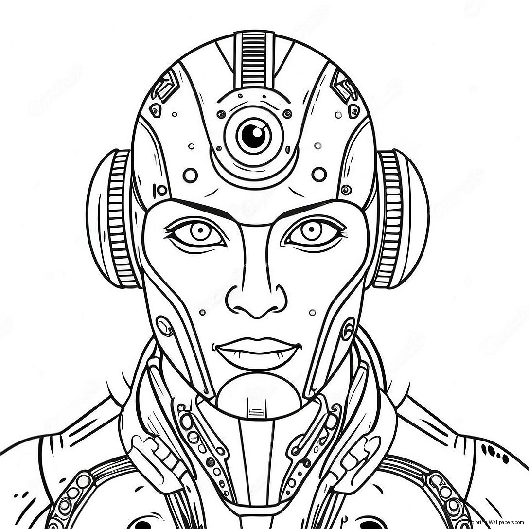 Futuristic Cyborg With Laser Eyes Coloring Page 20594