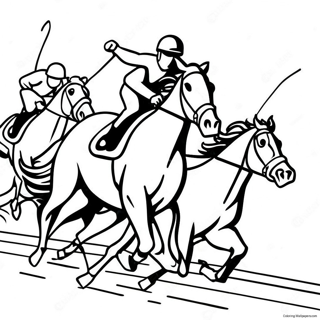 Galloping Horse Racing Scene Coloring Page 40544