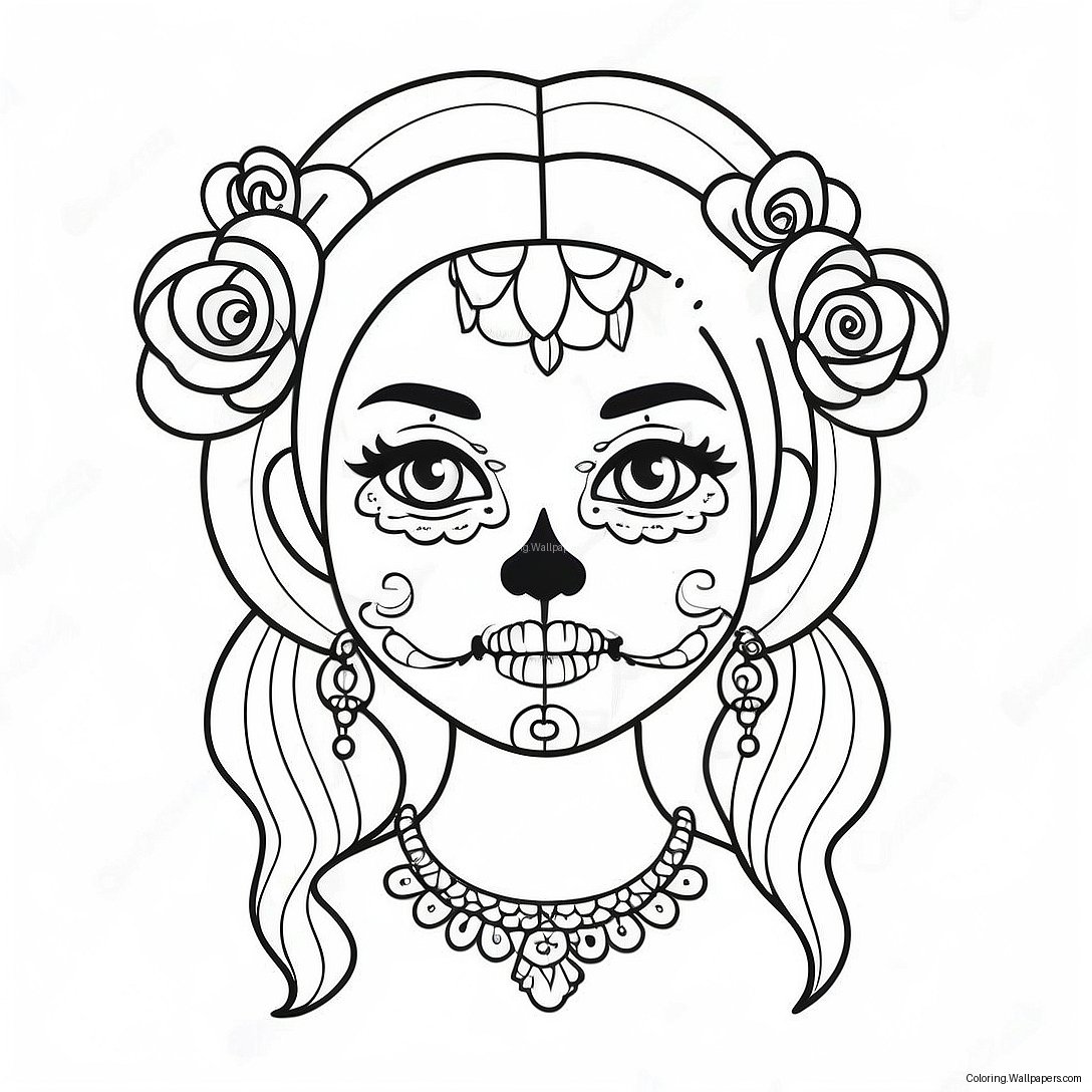 Gangsta Sugar Skull Girl With Colorful Hair Coloring Page 13085