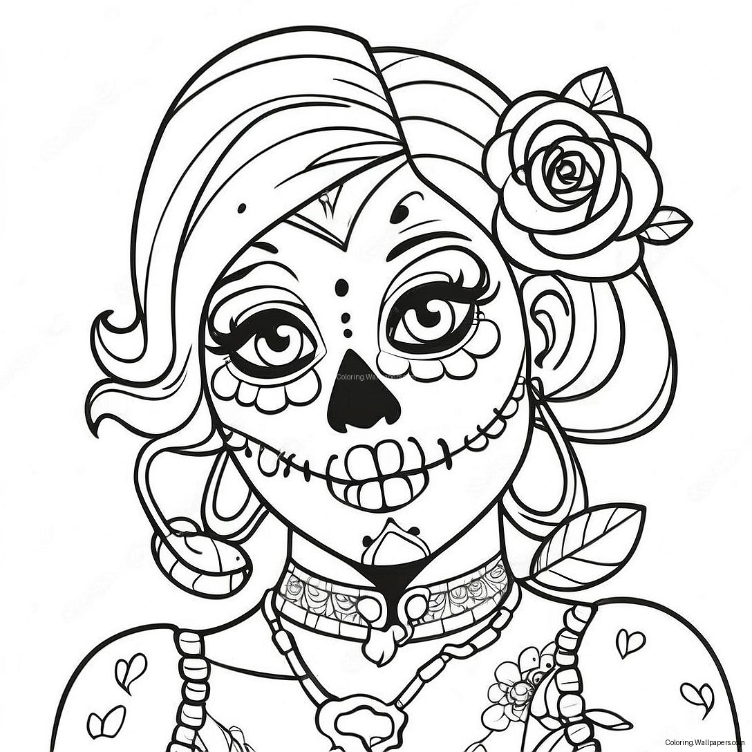 หน้าระบายสีสาวน้ำตาล Gangsta Sugar Skull ที่มีผมหลากสี 13086