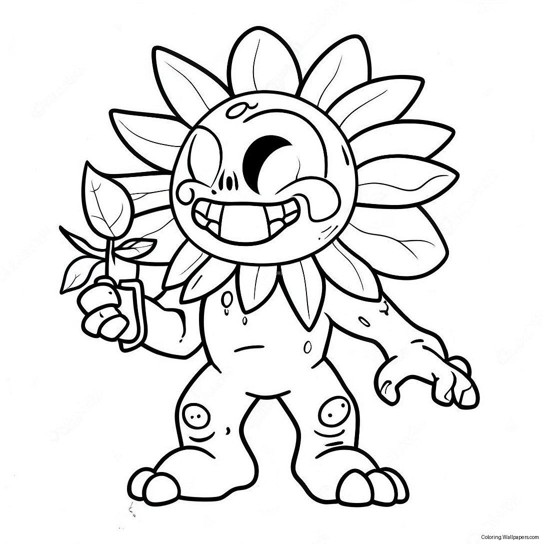 Gargantuar Zombie With Giant Sunflower Coloring Page 55437